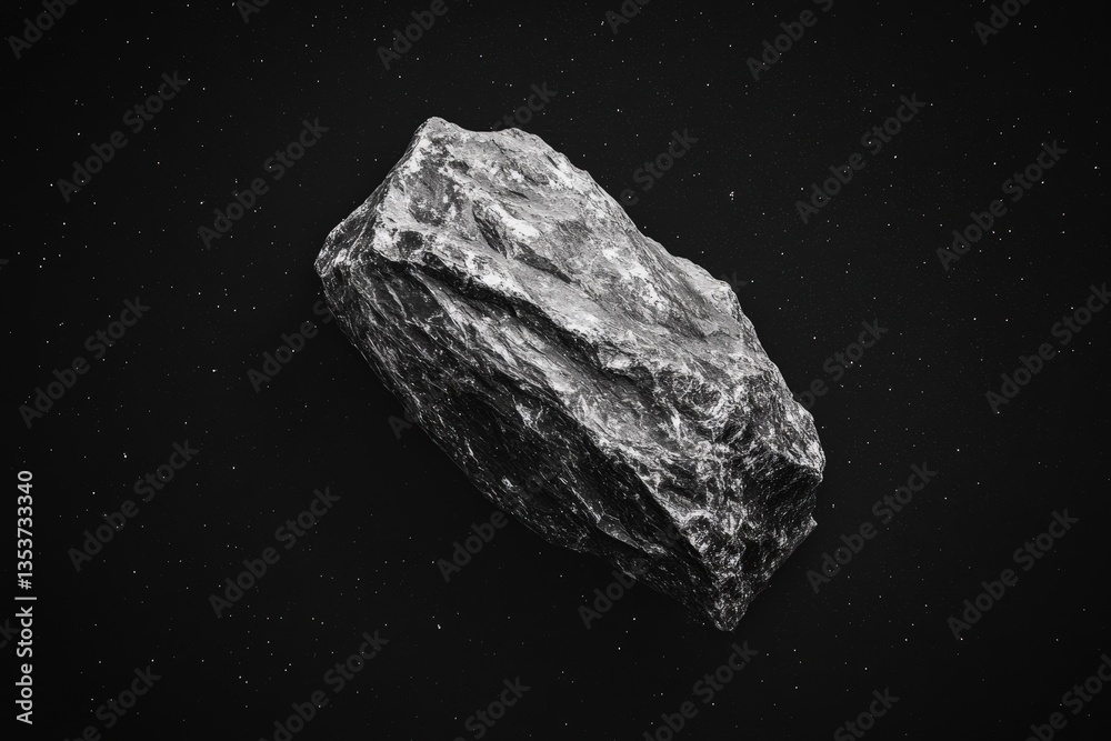 Naklejka premium A large grey rock floats in a dark starry cosmic expanse