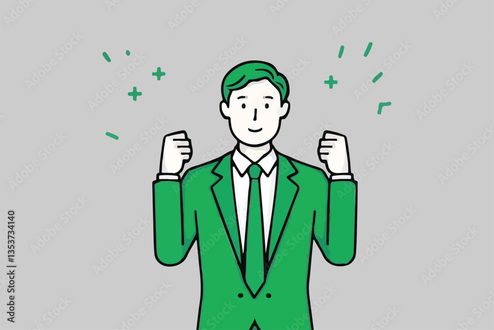 Triumphant Success: Man with Raised Fists, Celebrating Achievement, Sparkle. Triumphant Success: Man with Raised Fists, Celebrating Achievement, Sparkle.