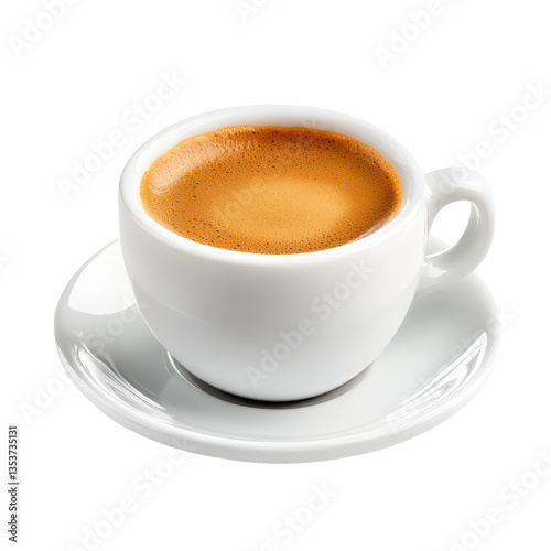 Freshly brewed espresso in a white cup on a saucer