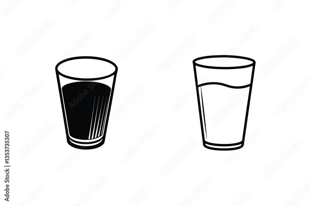 Full and Empty Glass Icons Simple Drinkware Line Art Full and Empty Glass Icons Simple Drinkware Line Art