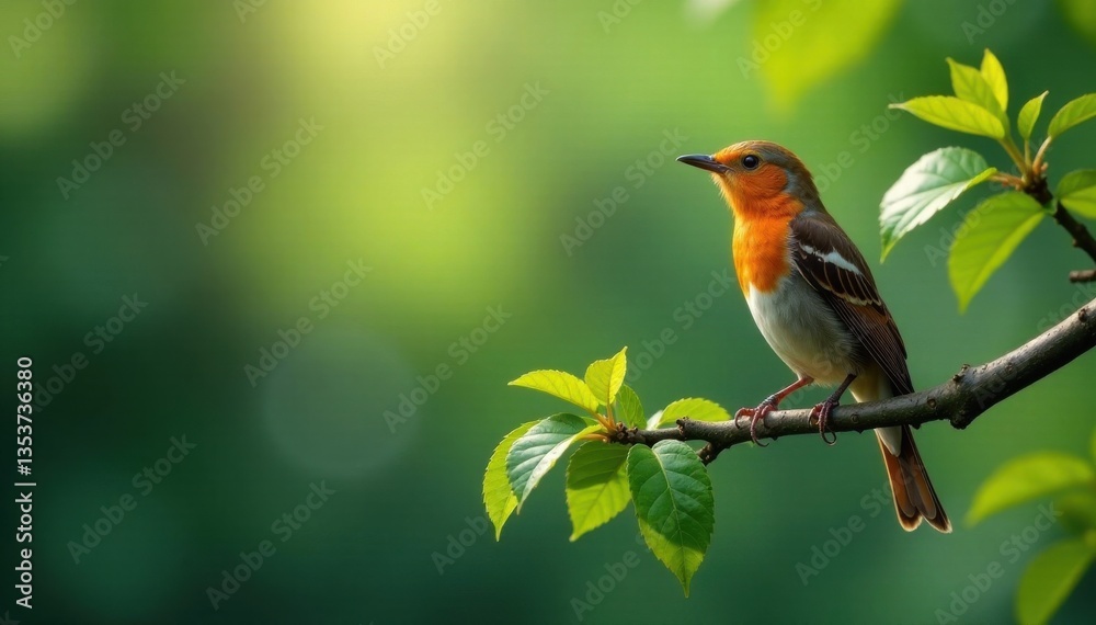 Fototapeta premium A bird perched on a branch surrounded by leaves and feathers, forest floor, leaves