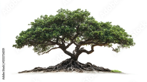 Wallpaper Mural Isolated Lush Tree with Visible Roots Against White Background. Possible use Nature stock image, environmental design, educational material Torontodigital.ca