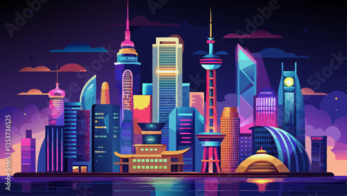 Photography Shanghai skyline at night