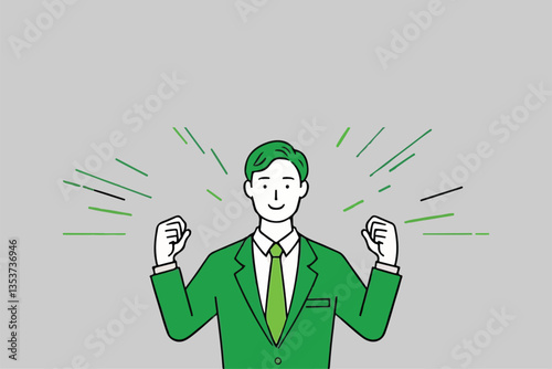 Triumphant Success: Man with Raised Fists, Energy Burst, Celebrating Achievement. 