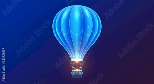 Glowing Blue Hot Air Balloon Night Sky Travel Adventure