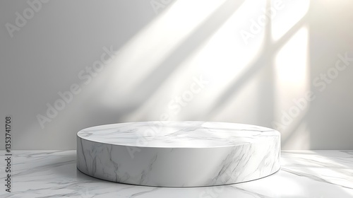 White marble podium in sunlight.