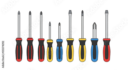 Assorted Screwdrivers Collection Set Tools in Different Colors and Sizes