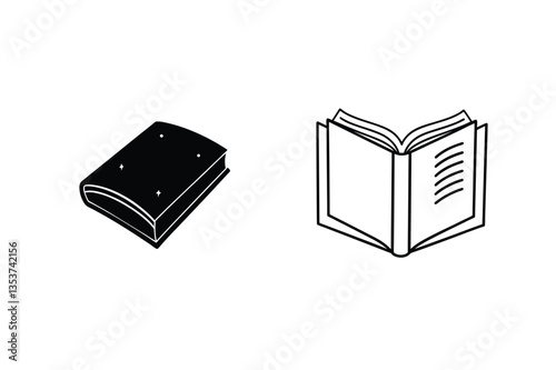 Closed Book, Open Book, Line Art, Simple Icons, Reading, Knowledge, Literature, Education, Learning,