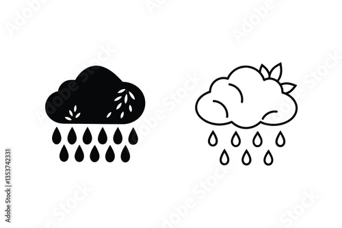 Rainy Cloud Icons Silhouette and Outline Weather Symbols
