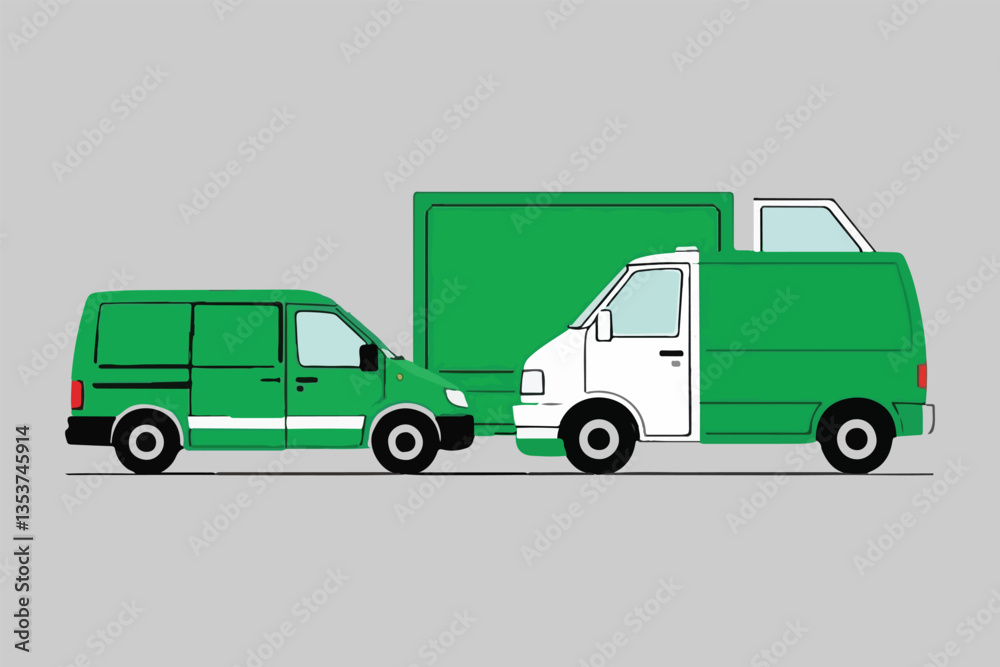 Delivery Vehicles: Van and Truck Illustration, Transportation and Logistics Concept. Delivery Vehicles: Van and Truck Illustration, Transportation and Logistics Concept.