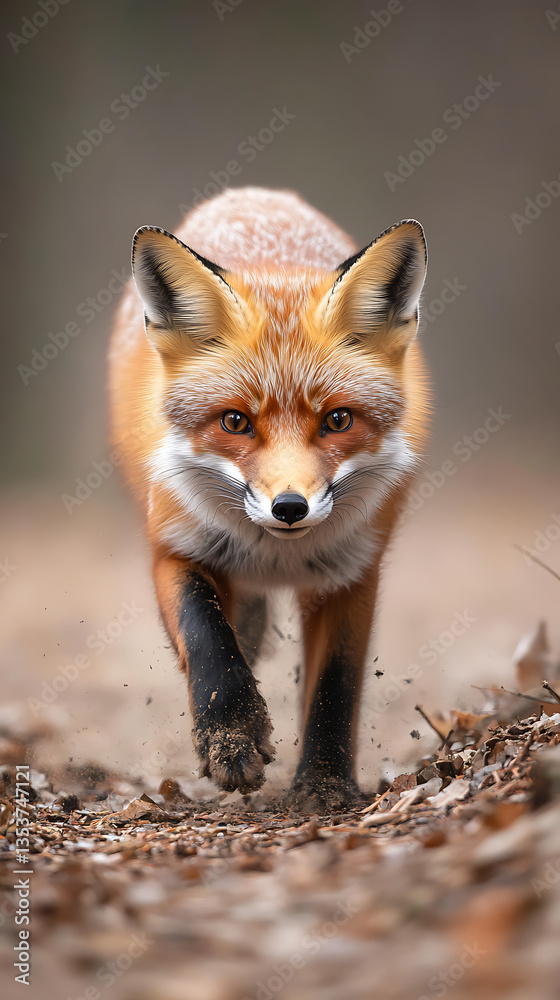 Obraz premium Red fox walking forest path.