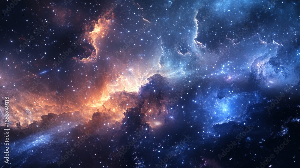 Naklejka premium Stunning Cosmic Nebula with Stars and Colorful Galactic Clouds