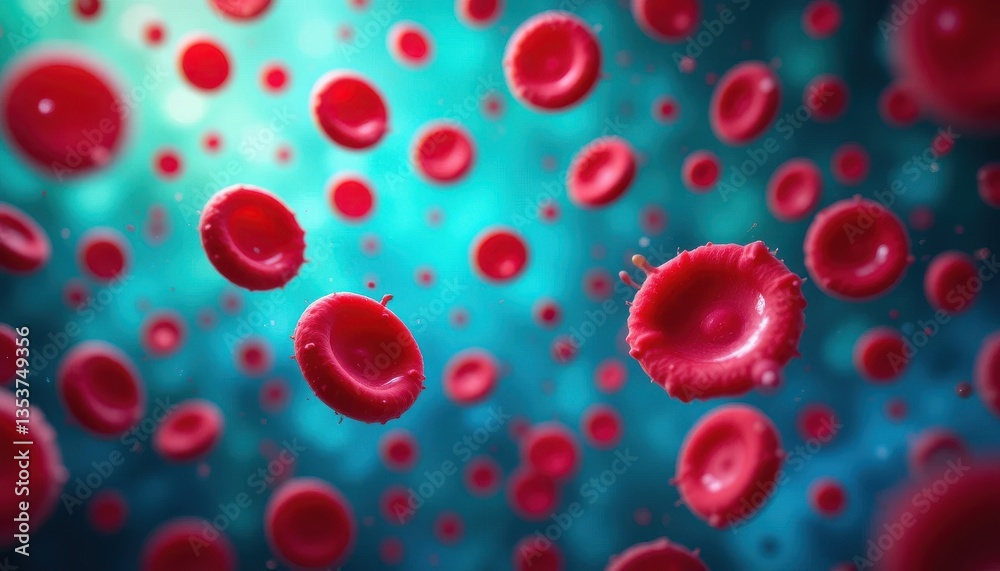 Dynamic Abstract of Red Blood Cells in Vibrant Blue and Green Hues Dynamic Abstract of Red Blood Cells in Vibrant Blue and Green Hues