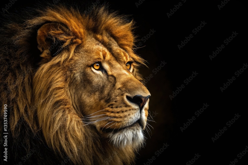 Fototapeta premium Majestic Lion Gazing Into the Distance in Low Light Setting Generative AI