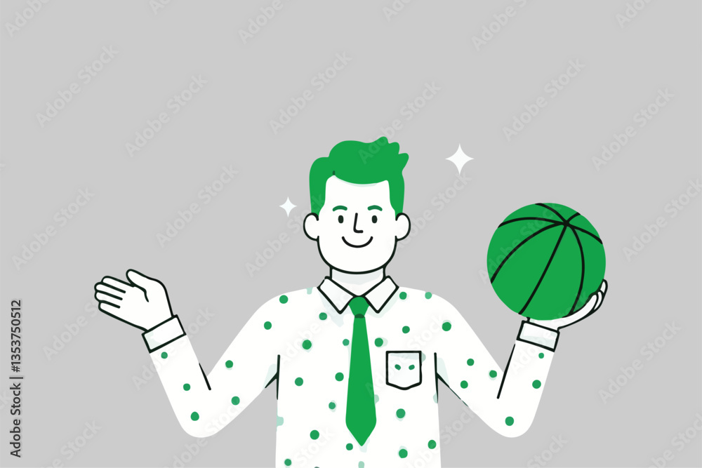 Man with Basketball: Playful Presentation, Recreation and Business Concept Fusion. Man with Basketball: Playful Presentation, Recreation and Business Concept Fusion.