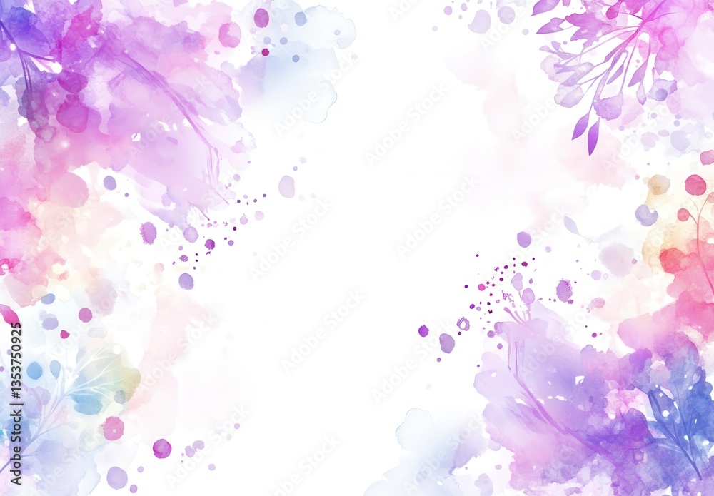 Fototapeta premium Soft Pastel Background with Abstract Floral Elements and Colorful Watercolor Blots, Ideal for Invitations, Card Designs, and Backgrounds