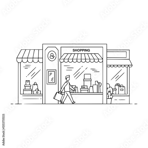 Shopping Pose Line Art: Capture Retail Activities with Minimalist Lines