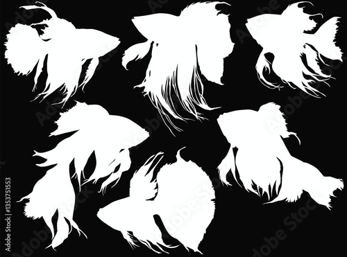fishes six silhouettes collection isolated on black