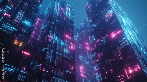 Wallpaper Mural Cyberpunk cityscape featuring futuristic skyscrapers with vibrant neon illuminations Torontodigital.ca