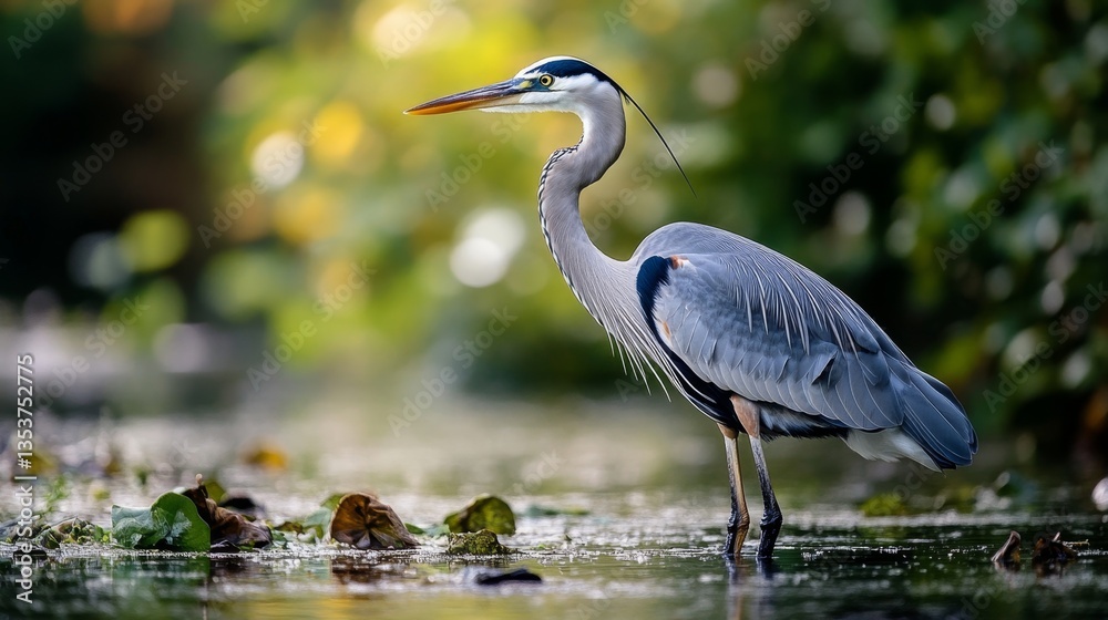 Majestic Grey Heron Wading Through Calm Waters in Soft Light Majestic Grey Heron Wading Through Calm Waters in Soft Light