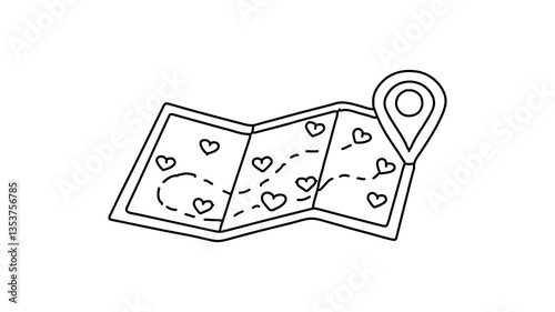 Pointing location with hearts at map Continuous line draw Full length single line animation.
