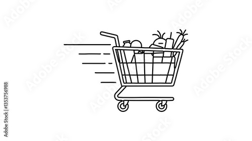  Shopping cart with products purchased Continuous line draw Full length single line animation