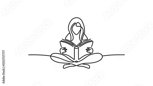  Young woman reading Continuous line draw Full length single line animation