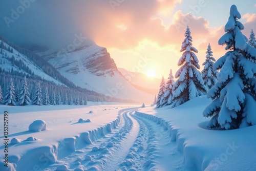 Arctic snowstorm with blinding whiteout conditions, cold weather, whiteout