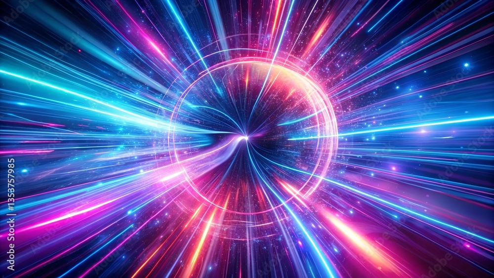 Fototapeta premium abstract background with glowing lights, Vibrant neon fiber optic cables move rapidly. Abstract futuristic digital technology background design.
