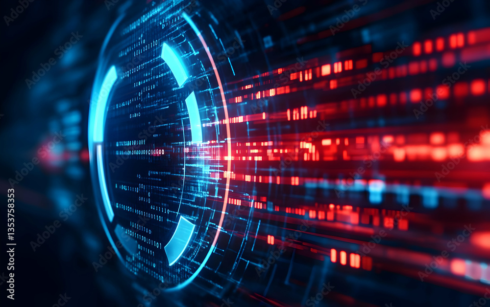 Obraz premium Futuristic digital design showcasing vibrant blue and red light trails. Perfect for technology or science concepts.