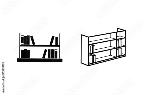 Simple Bookcase Designs Two Shelves, Books, Storage, Minimalist, Black, White, Library, Organization