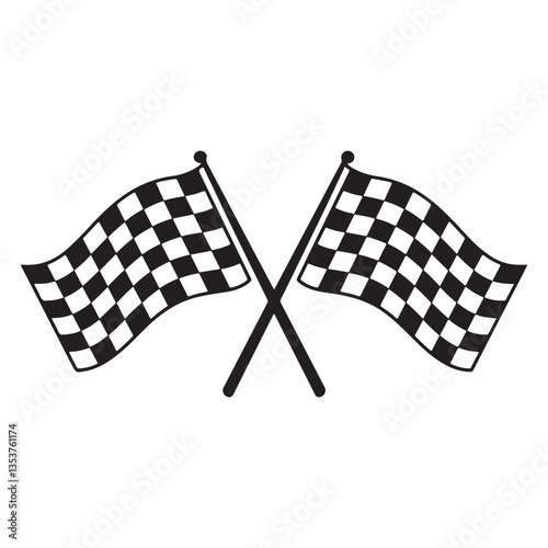 Crossed checkered flag silhouette vector illustration isolated on white background