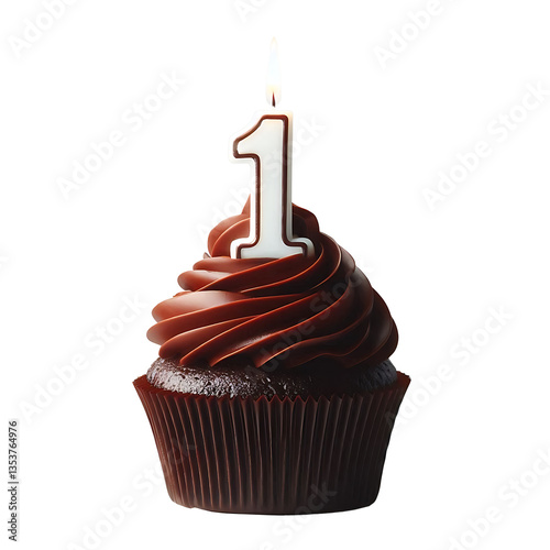 Celebratory cupcake with anniversary candle with number one