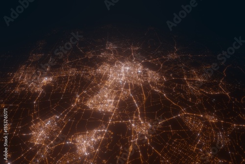 Obraz na płótnie Aerial view on Tilburg (Netherlands) from west. Top view on modern city at night from satellite w salonie