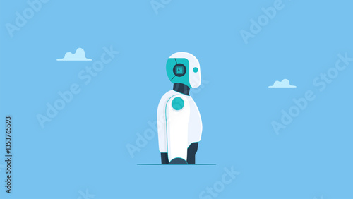 Vector illustration of modern robot head with chip inside. Isolated AI robot concept.