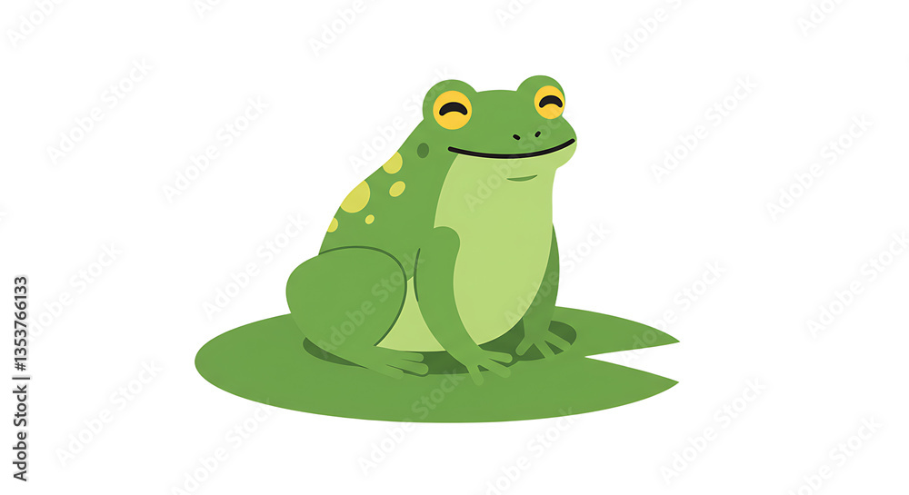 Naklejka premium Green Frog Sitting on Lily Pad Illustration Isolated on White