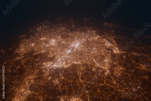 Obraz na płótnie Aerial view on Birmingham (United Kingdom) from south. Top view on modern city at night from space w salonie