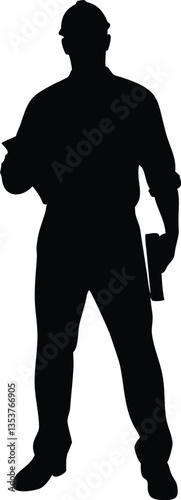 Male bricklayer silhouette bundles wearing construction uniforms vector. Male Mason silhouette collection with different poses. Man construction worker silhouette set standing in different poses
