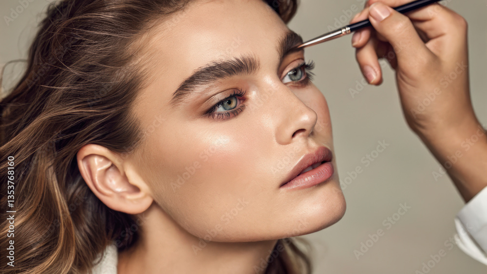 Editorial Beauty Shot of Flawless Brow Sculpting with Clear Gel Application Editorial Beauty Shot of Flawless Brow Sculpting with Clear Gel Application