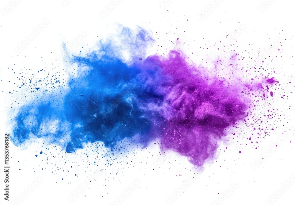 Fototapeta premium Vibrant Blue and Purple Powder Explosion on White Background Capturing Artistic Energy and Creativity in Motion with a Beautiful Abstract Effect