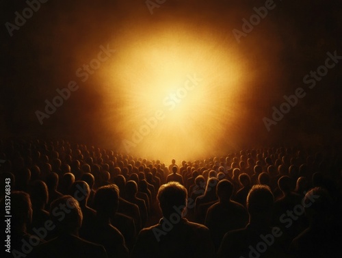 Crowd of people faces light