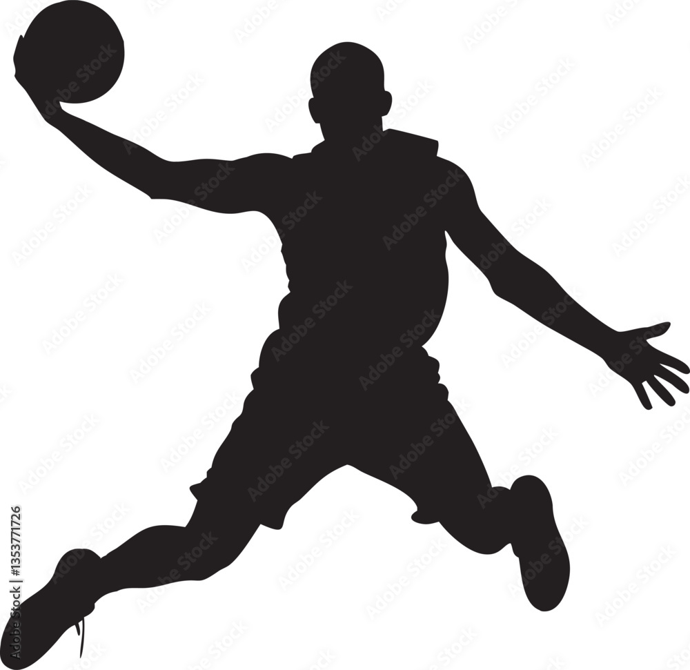Obraz premium Black sport silhouettes vector art shows basketball and tennis players, alongside a runner in action