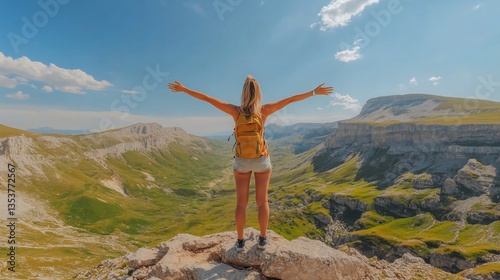 Woman Triumphant Mountain View Nature Landscape