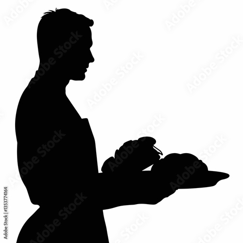 Silhouetted baker presenting artisanal bread tray, culinary creativity