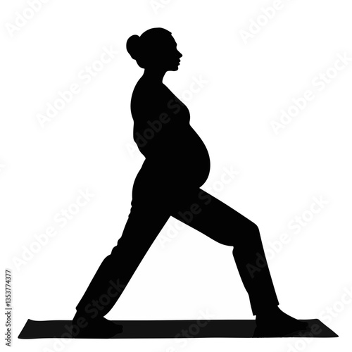 Pregnant woman practicing yoga on mat, balance and wellness