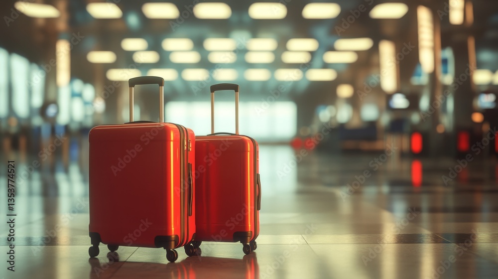 Luggage at Airport Terminal with Bokeh Lights and Modern Design Luggage at Airport Terminal with Bokeh Lights and Modern Design