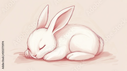 Peaceful white bunny sleeping soundly