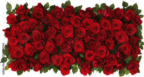 A series of red roses forming a rectangle with green leaves. Design for greeting cards and invitations for weddings, birthdays, Valentine's Day, Mother's Day and other holidays.
