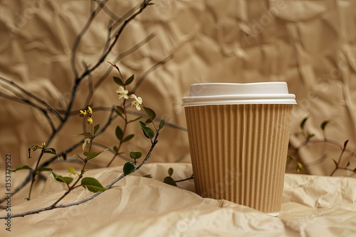 A Recyclable EcoFriendly Cardboard Cup with Takeaway Coffee Isolated on a Kraft Paper Background