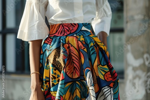 Sharp Picture of Sustainable Midi Skirt and White Blouse photo